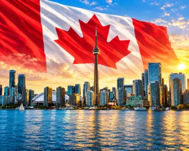 Canada landmark and flag