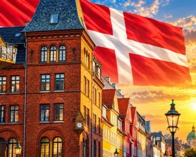 Denmark landmark and flag
