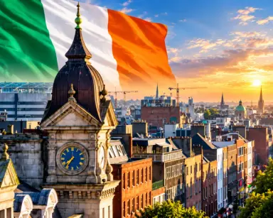 Ireland landmark and flag