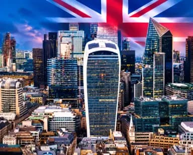 United Kingdom landmark and flag