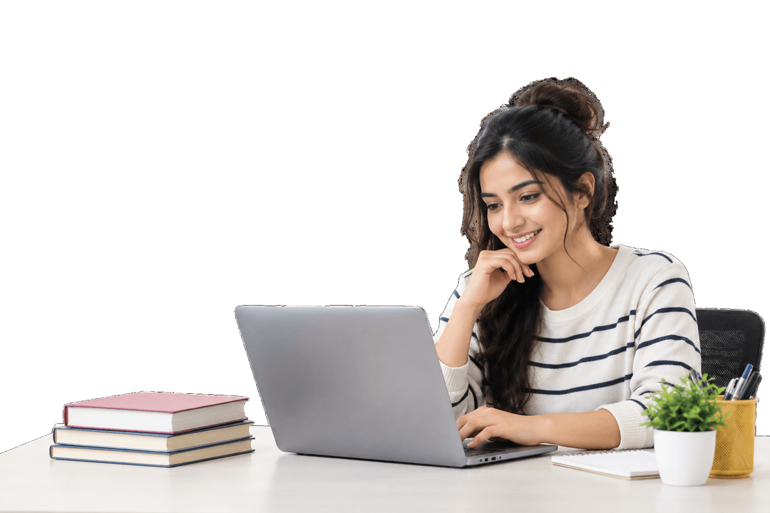 Student exploring study subjects on laptop